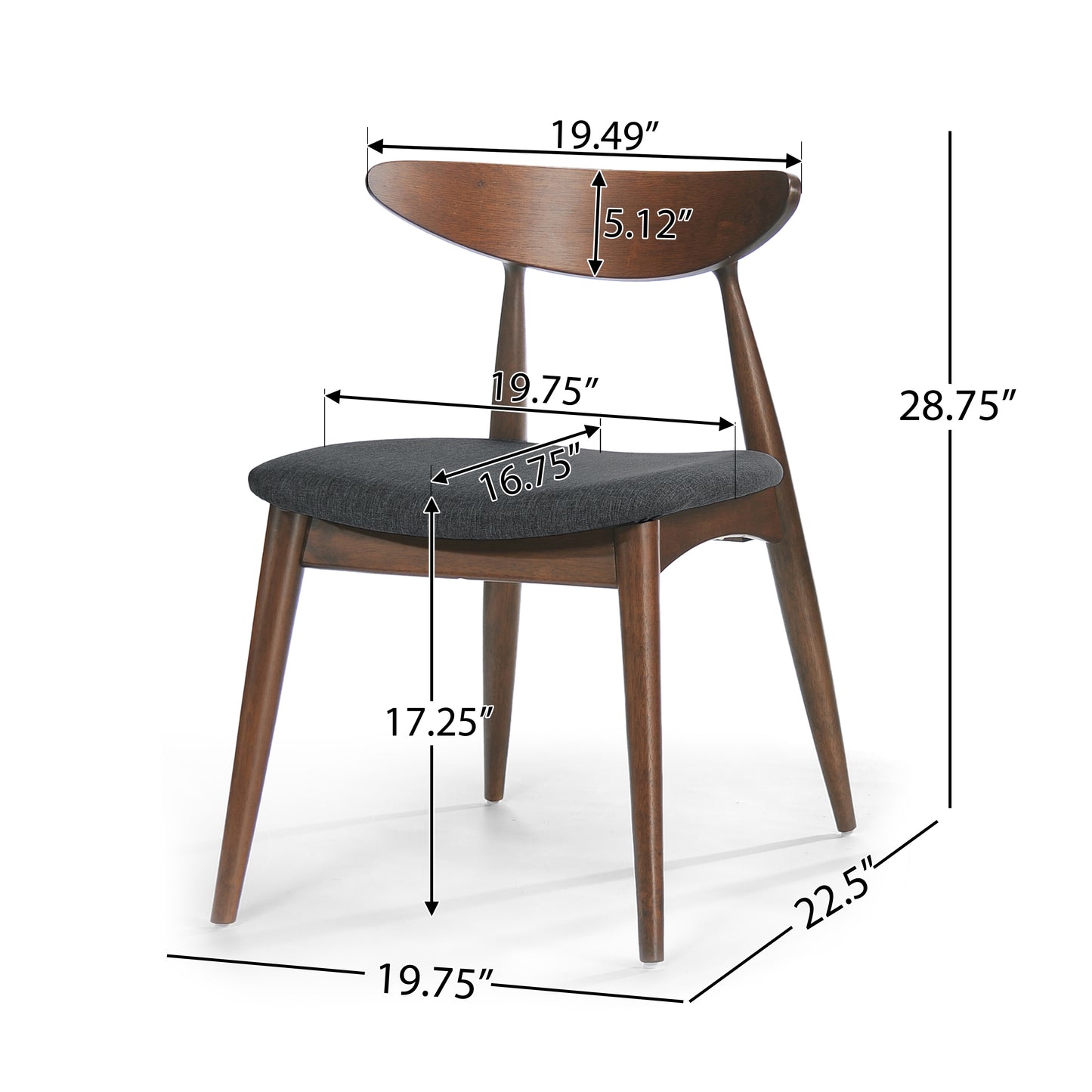 5-Piece Dining Table Set – Rubberwood Frame, Cushioned Chairs, Walnut & Charcoal