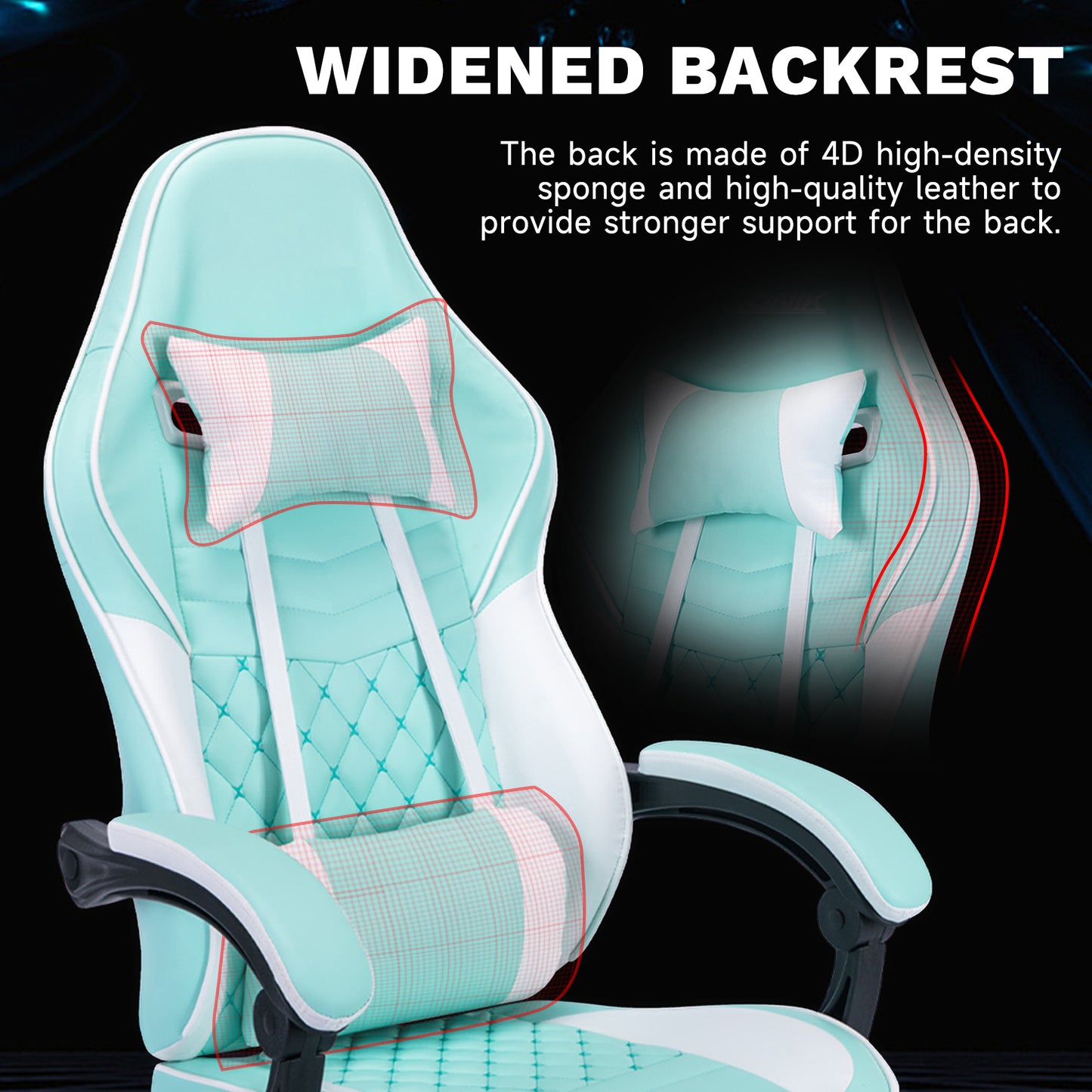 Ergonomic Gaming Chair – Massage Lumbar, Footrest & Adjustable Headrest, Green