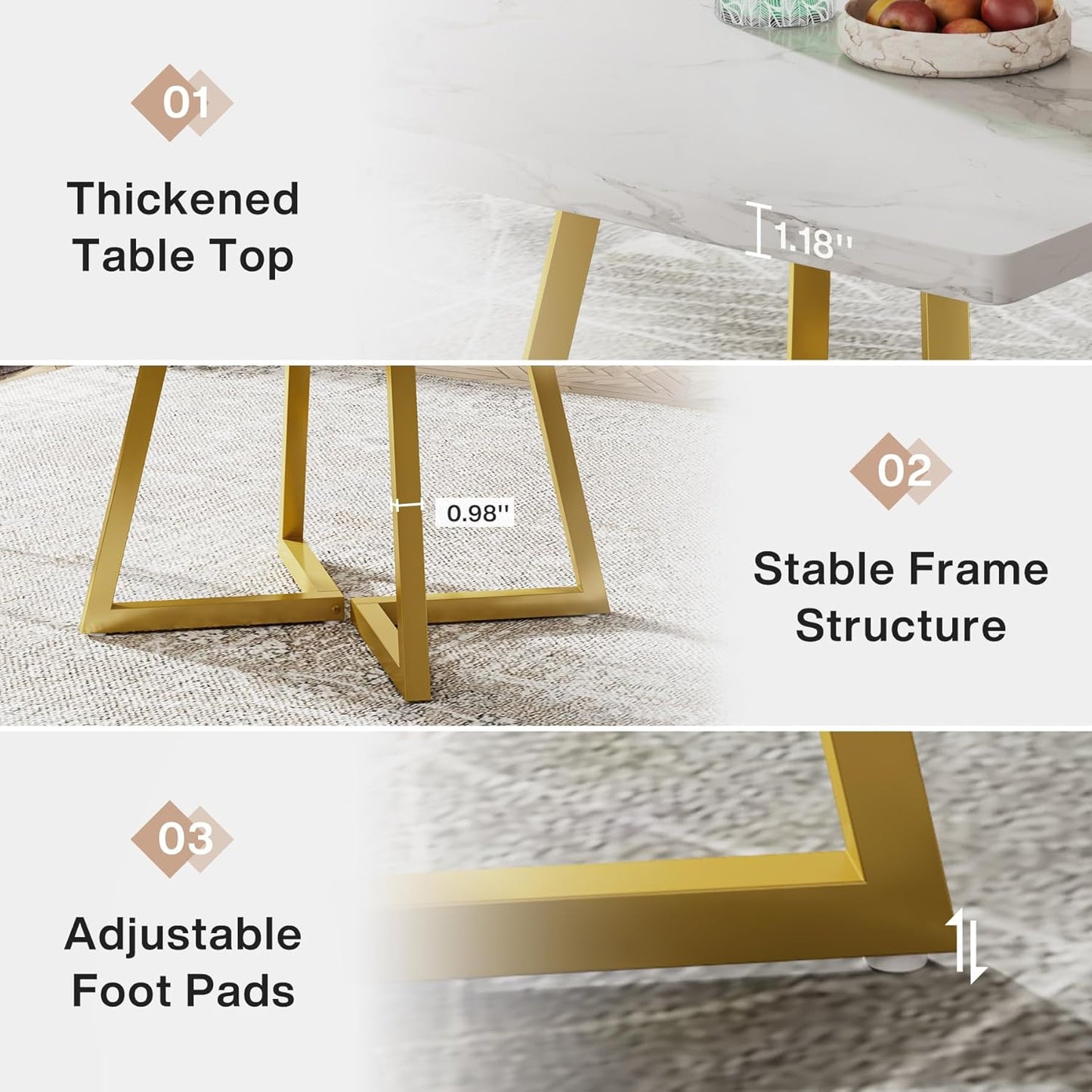 Square Industrial Dining Table for 2-4 – 31" Vintage Wood Top & Metal Frame | Gold White