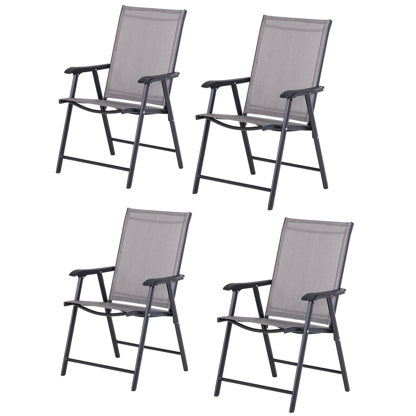 Set of 4 Outdoor Folding Chairs, Stackable Patio Dining Chairs with Armrests, Metal Frame, Gray