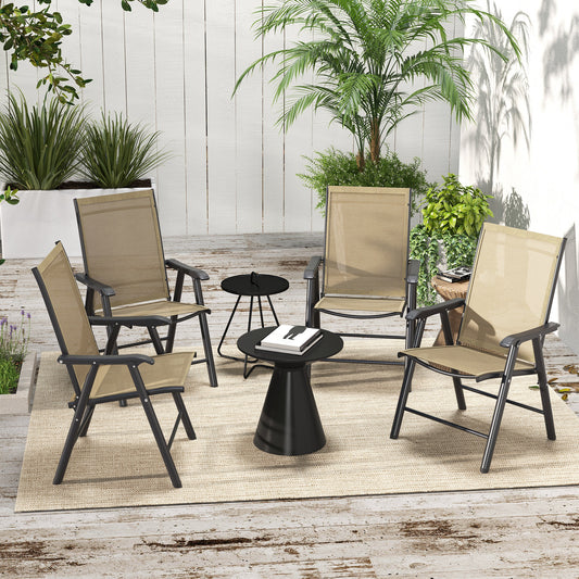 Set of 4 Outdoor Folding Chairs with Armrests – Light Mixed Brown