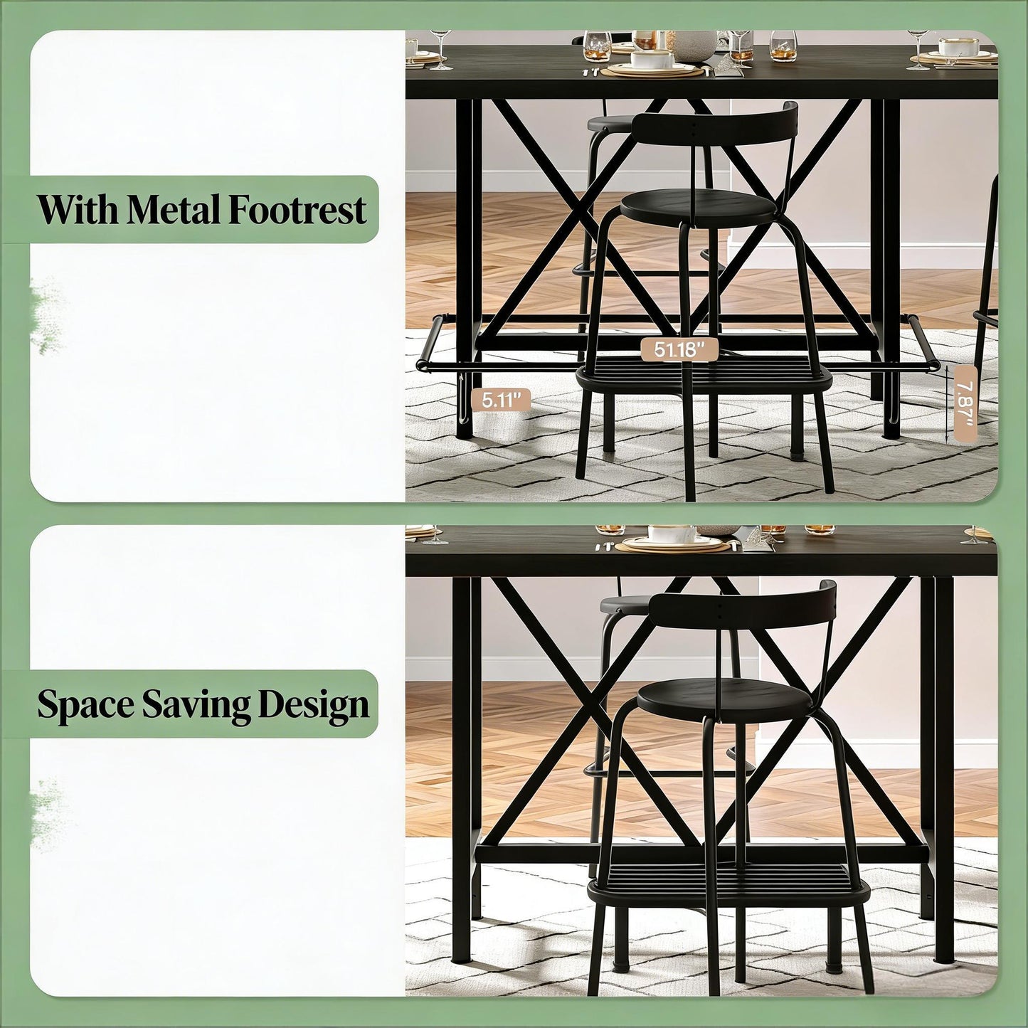 Counter-Height Dining Table for 6 – 63" Industrial Wood Top & Metal Legs | Black