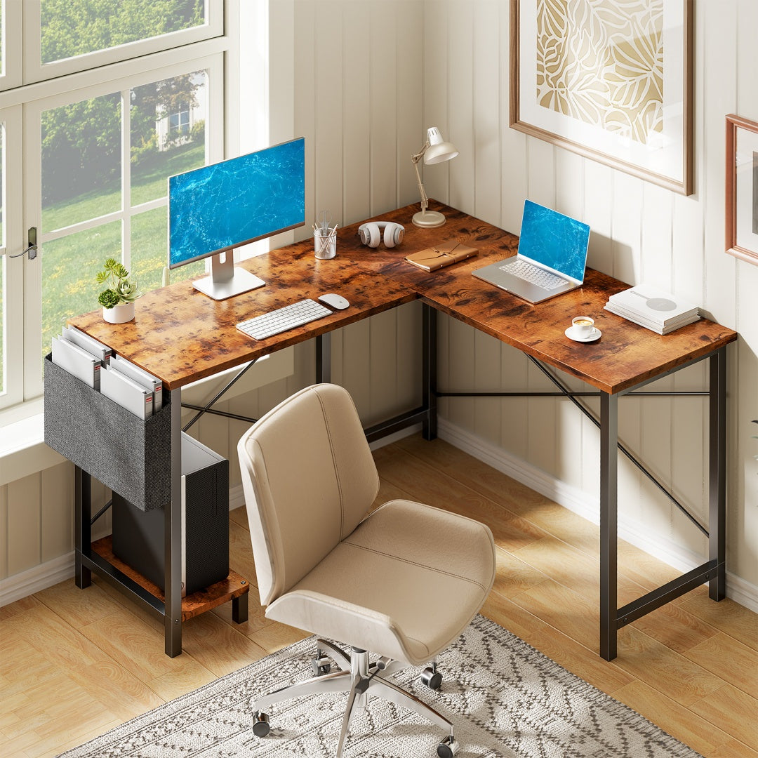 49-Inch L-Shaped Desk – Brown | Corner Gaming & Home Office Desk