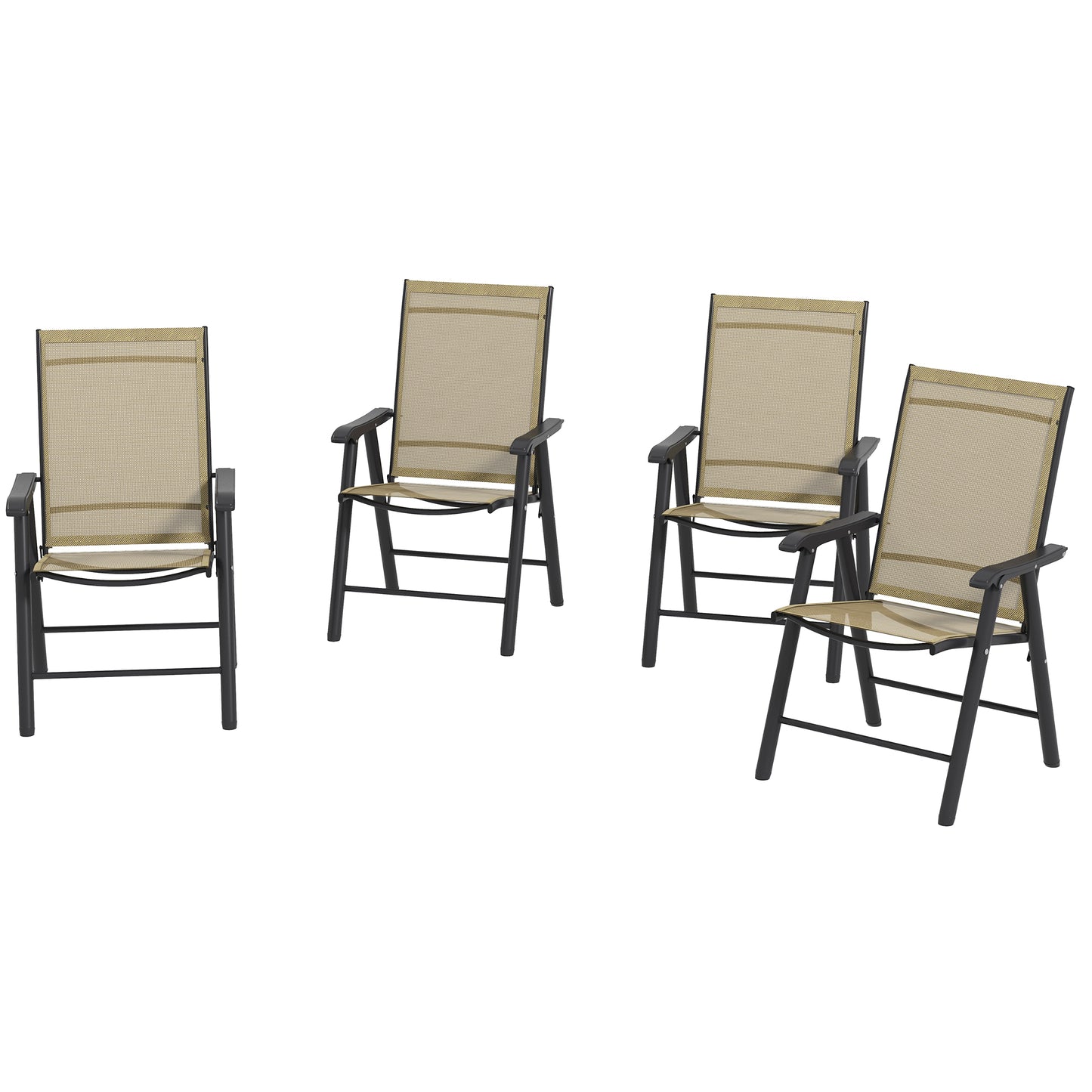 Set of 4 Outdoor Folding Chairs with Armrests – Light Mixed Brown