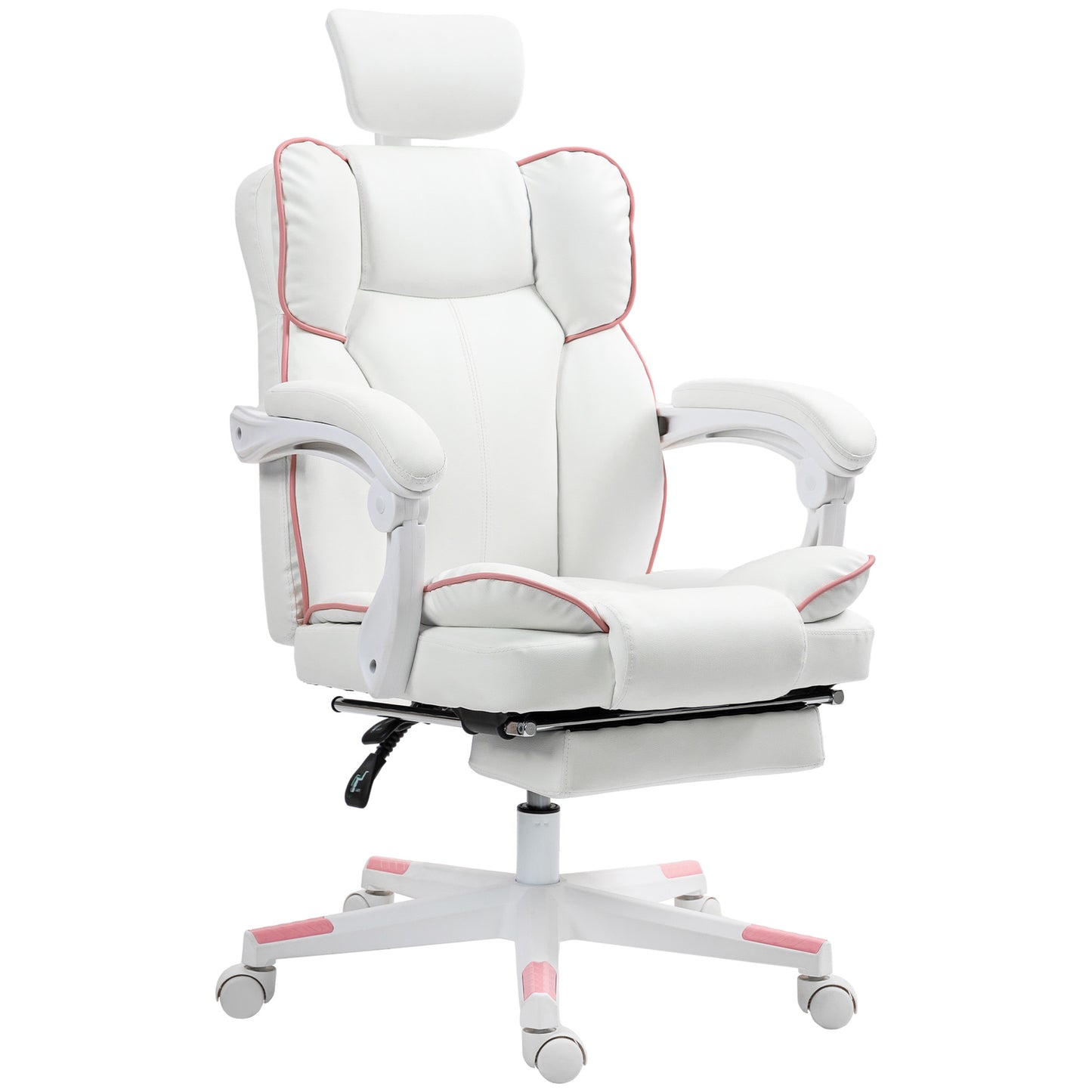Executive Office Chair – PU Leather, Adjustable Headrest, 135° Recline & Footrest | White