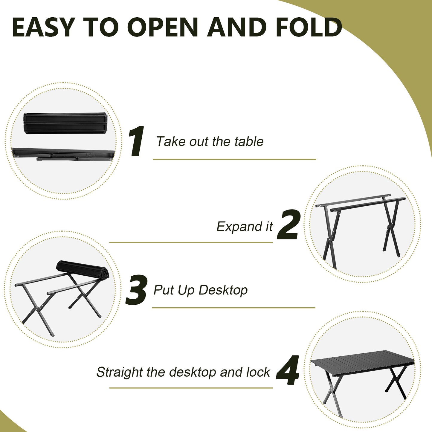 Portable Folding Camping Table 46" – Carbon Steel, 220 lbs Capacity, Roll-Up Design | Black