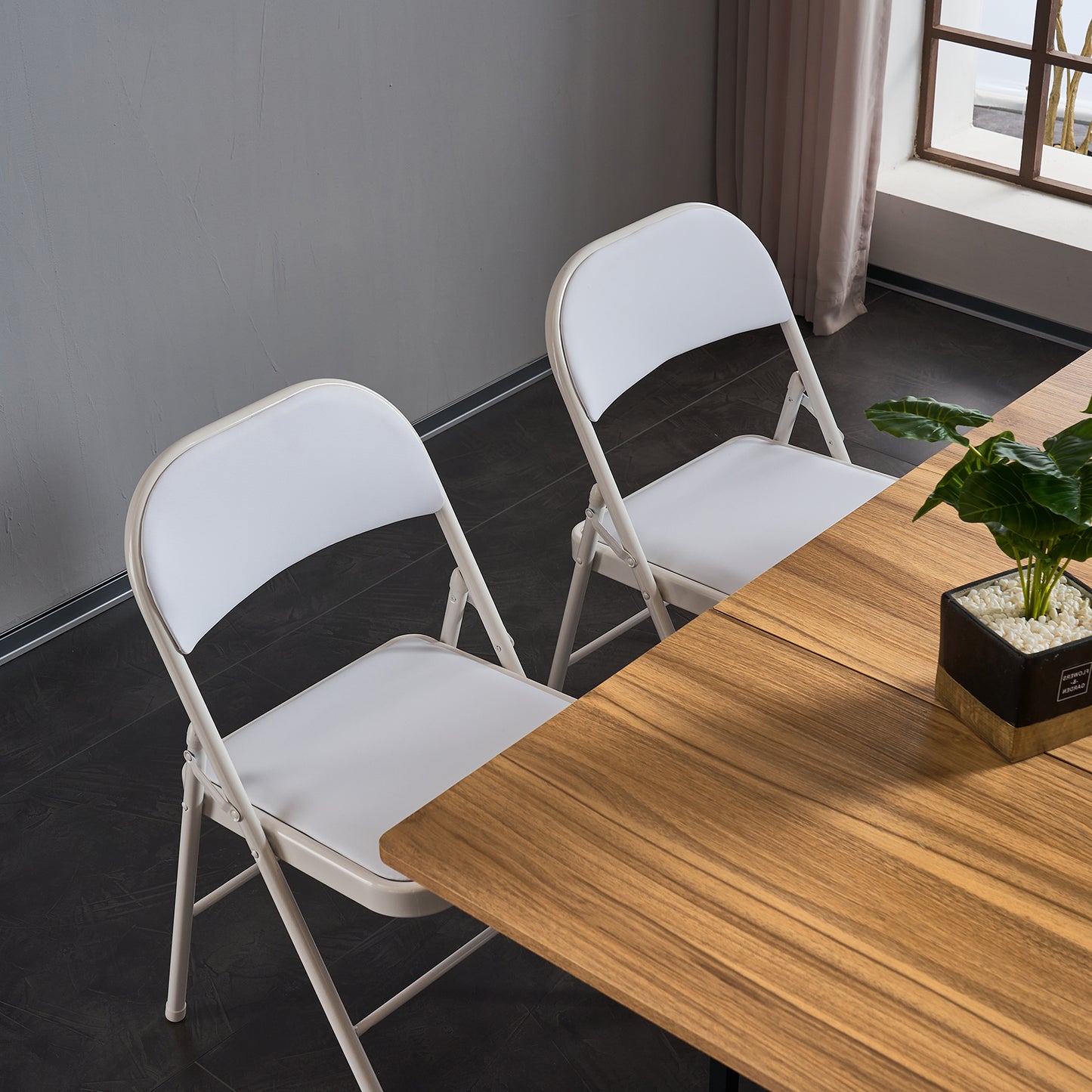 Set of 4 PVC Leather Exhibition Chairs – Modern Steel Frame Side Chairs, White