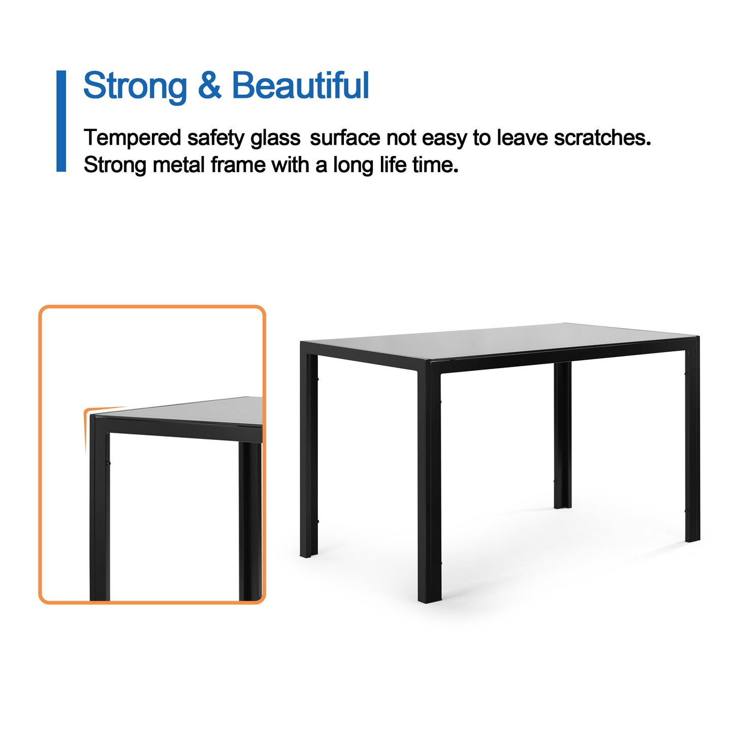 5-Piece Dining Table Set – Tempered Glass Table & 4 Faux Leather Chairs