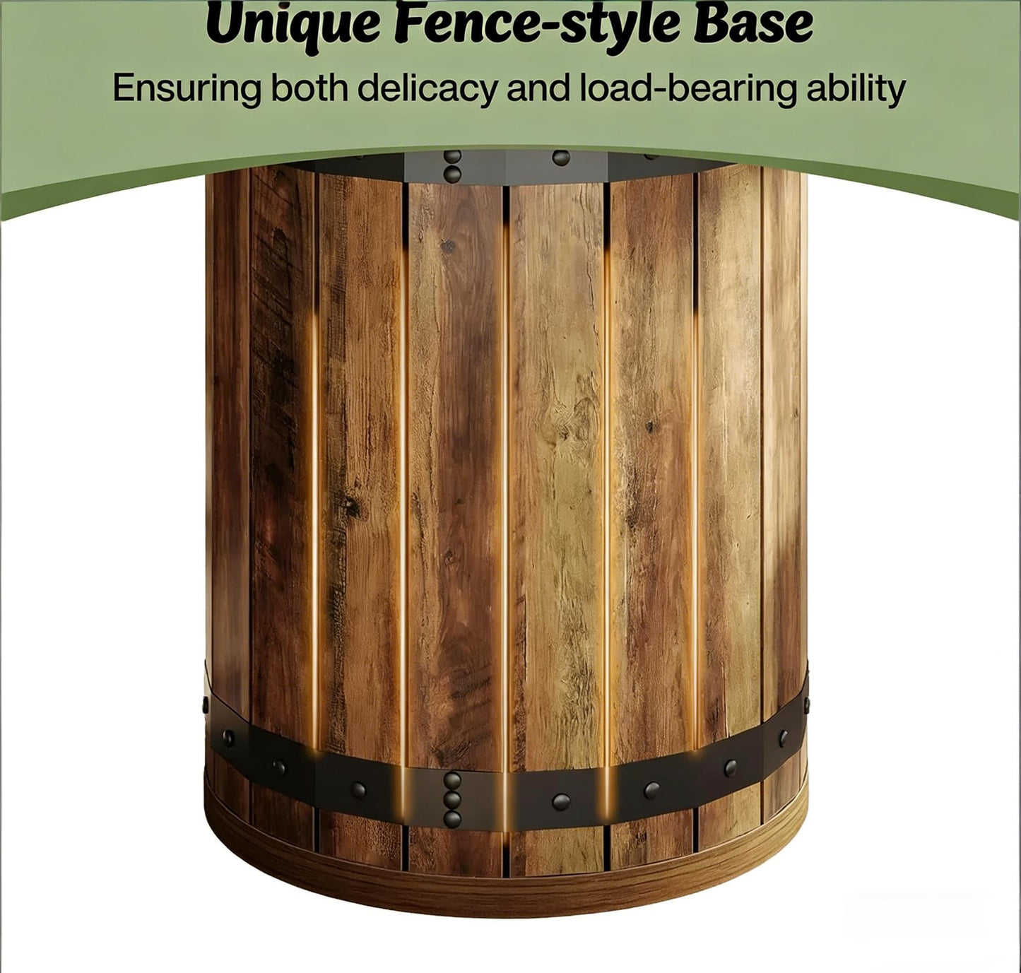 Round Farmhouse Dining Table for 4 – 39" MDF Top, Fence Pedestal Base | Brown
