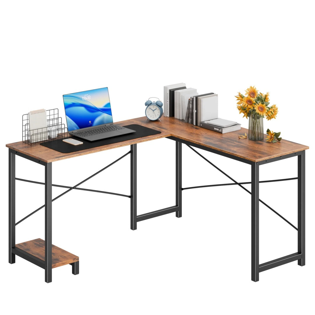 49-Inch L-Shaped Desk – Brown | Corner Gaming & Home Office Desk