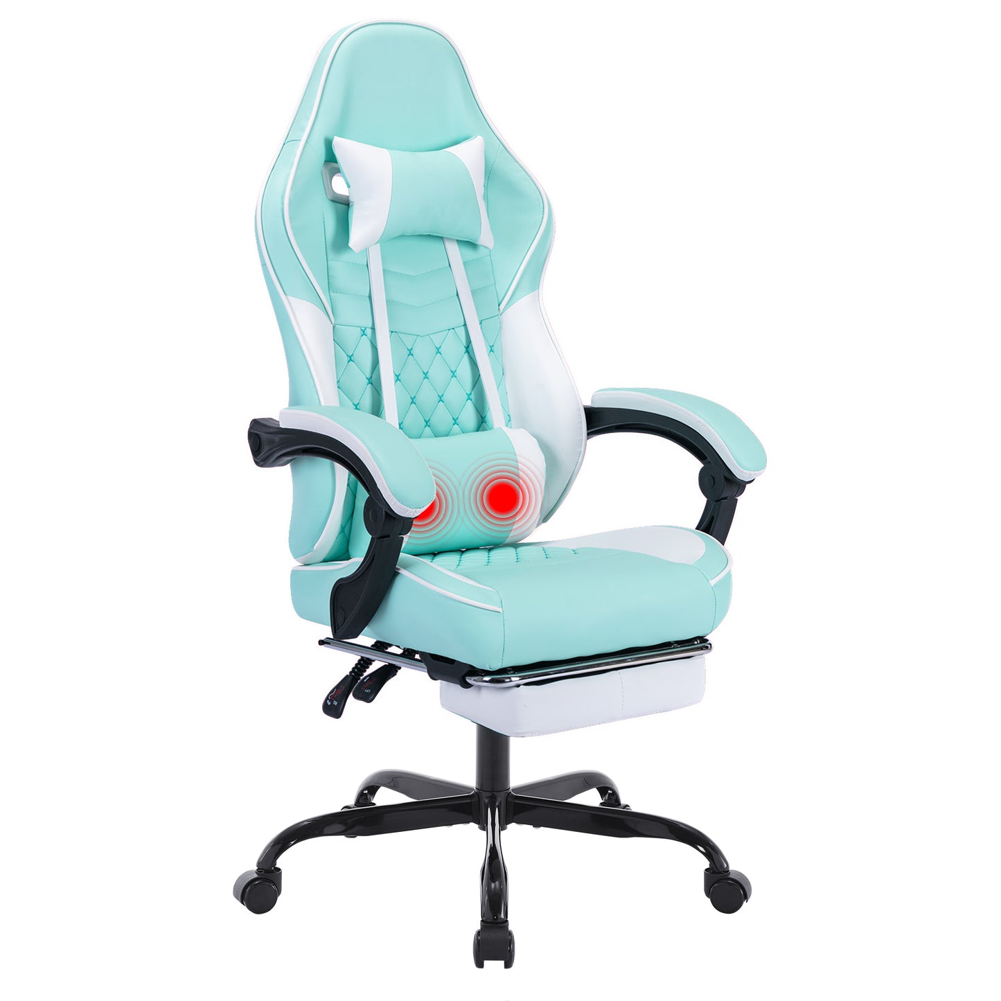 Ergonomic Gaming Chair – Massage Lumbar, Footrest & Adjustable Headrest, Green