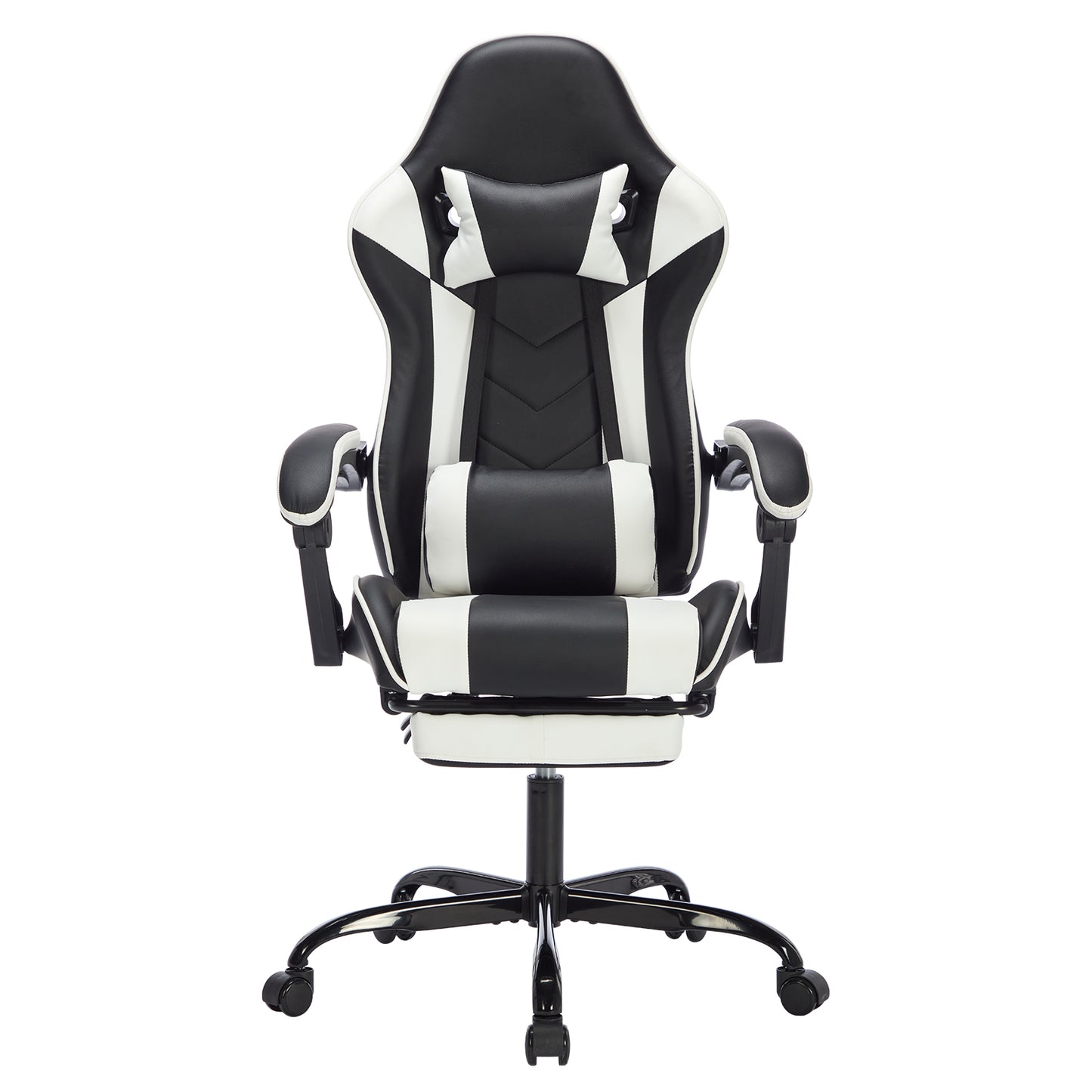 Gaming Chair with Footrest – Ergonomic, Headrest & Lumbar Support, Black White