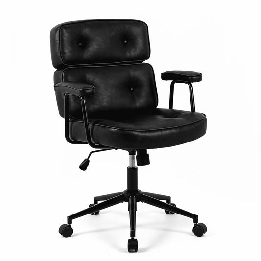 Ergonomic Home Office Chair – PU Leather, Lumbar Support, Black