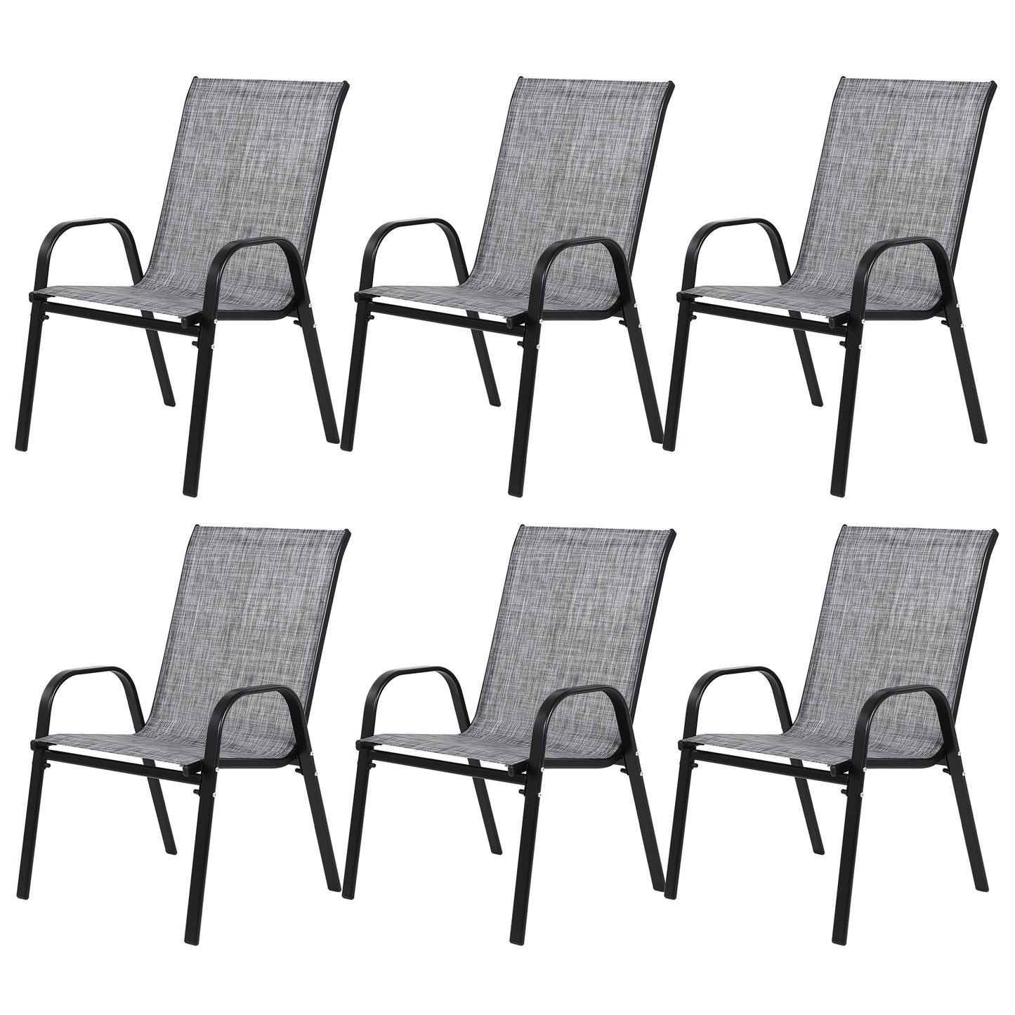 Set of 6 Outdoor Garden Chairs – Breathable Textilene Fabric, High Backrest & Armrests, Grey