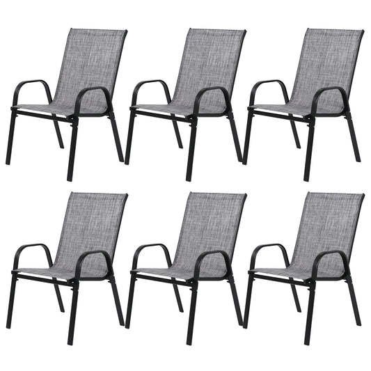 Set of 6 Outdoor Garden Chairs – Breathable Textilene Fabric, High Backrest & Armrests, Grey