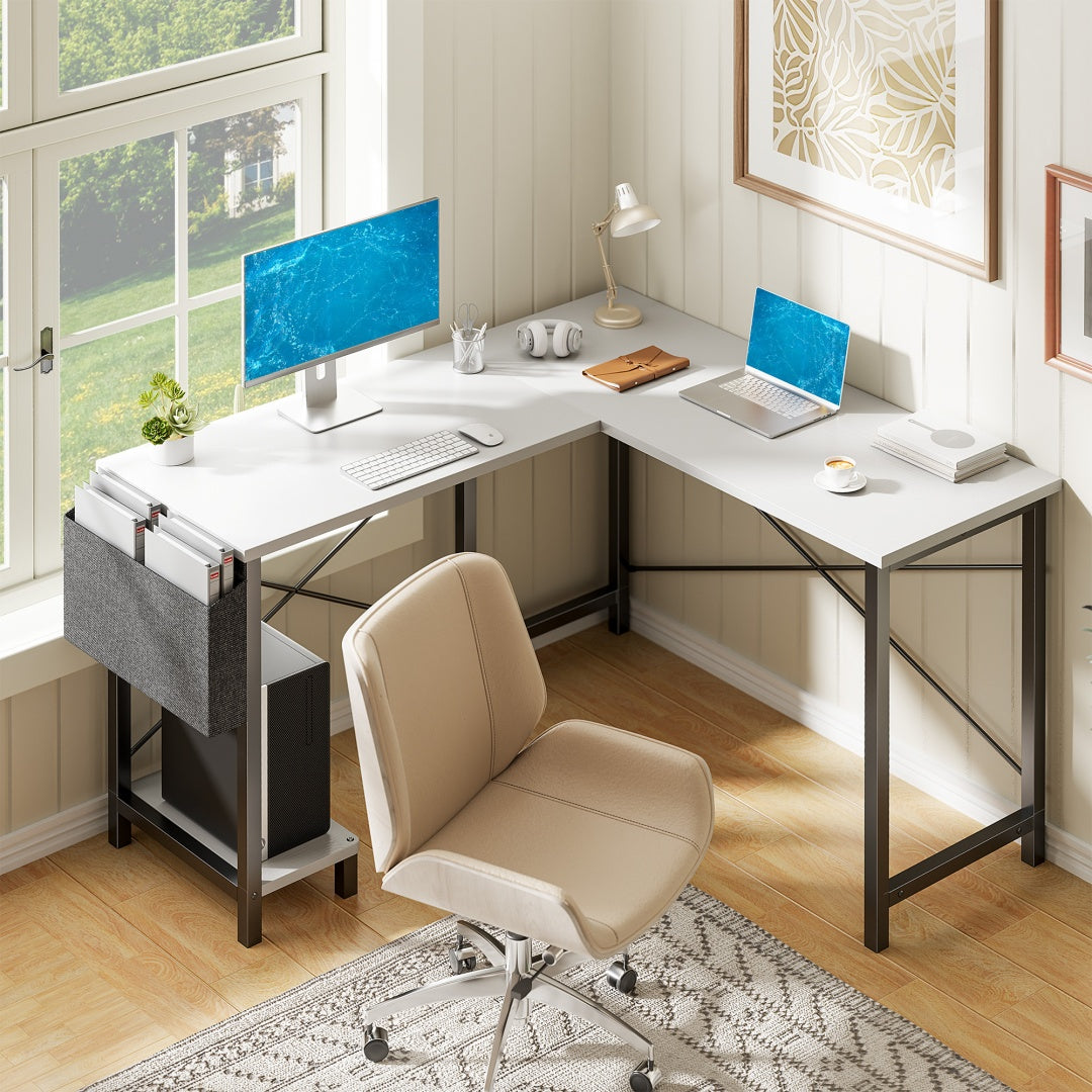 49-Inch L-Shaped Desk – White | Corner Gaming & Home Office Desk