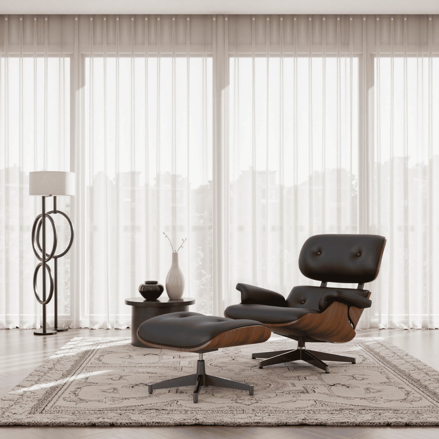 Recliner Chair with Ottoman – Mid-Century Accent Lounge Chair, Wide Armrests & Heavy-Duty Base, Light Grey
