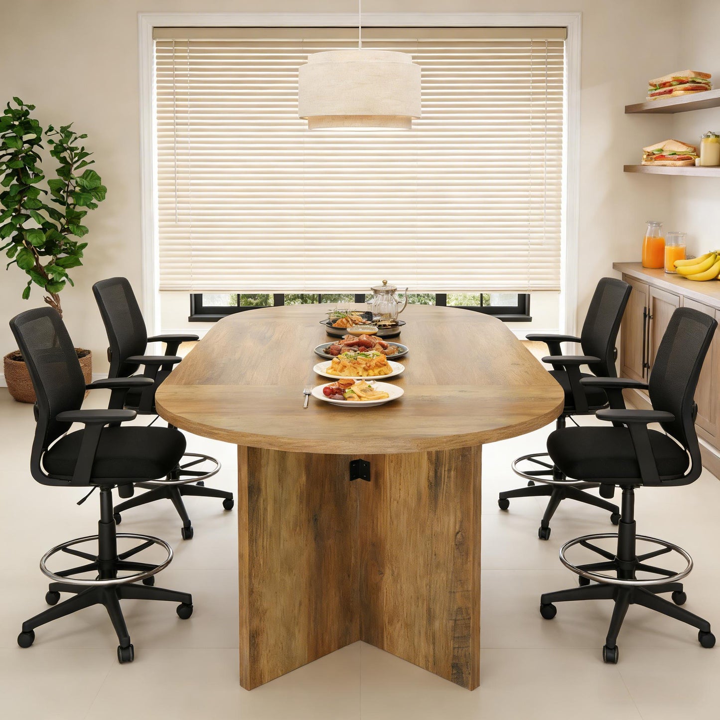 Oval Farmhouse Dining Table for 4-6 – 63" MDF Top, Metal Base | Brown