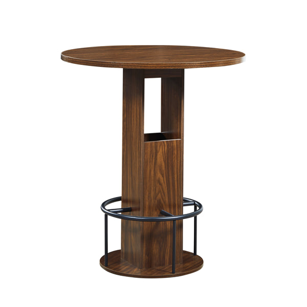 3-Piece Bar Table and Stool Set – 31.5" Round Bar Table with 2 Stools, Metal Ring Footrest, Walnut