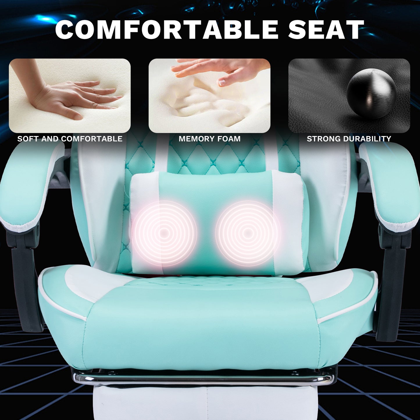 Ergonomic Gaming Chair – Massage Lumbar, Footrest & Adjustable Headrest, Green