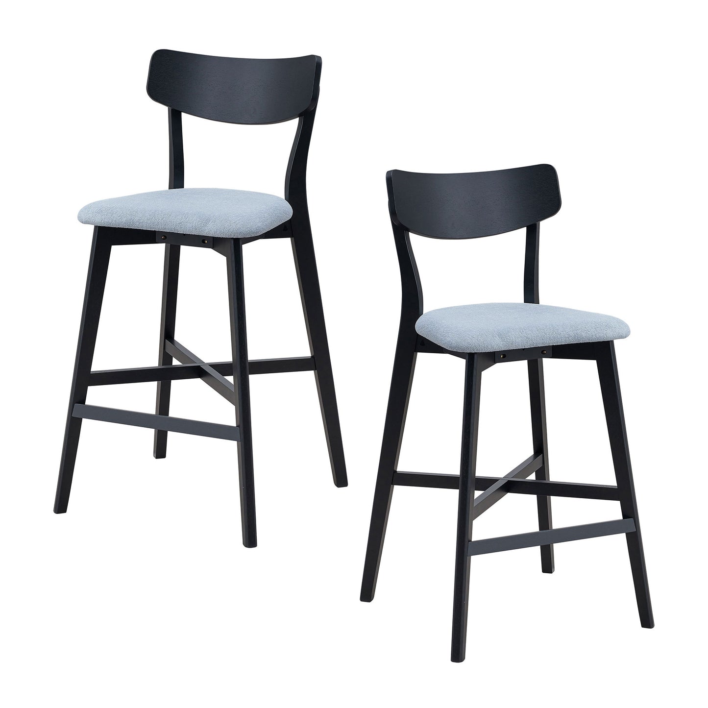 Wooden Bar Chairs Set of 2 – Upholstered Counter Height Stools with Backrest & Footrest, Black