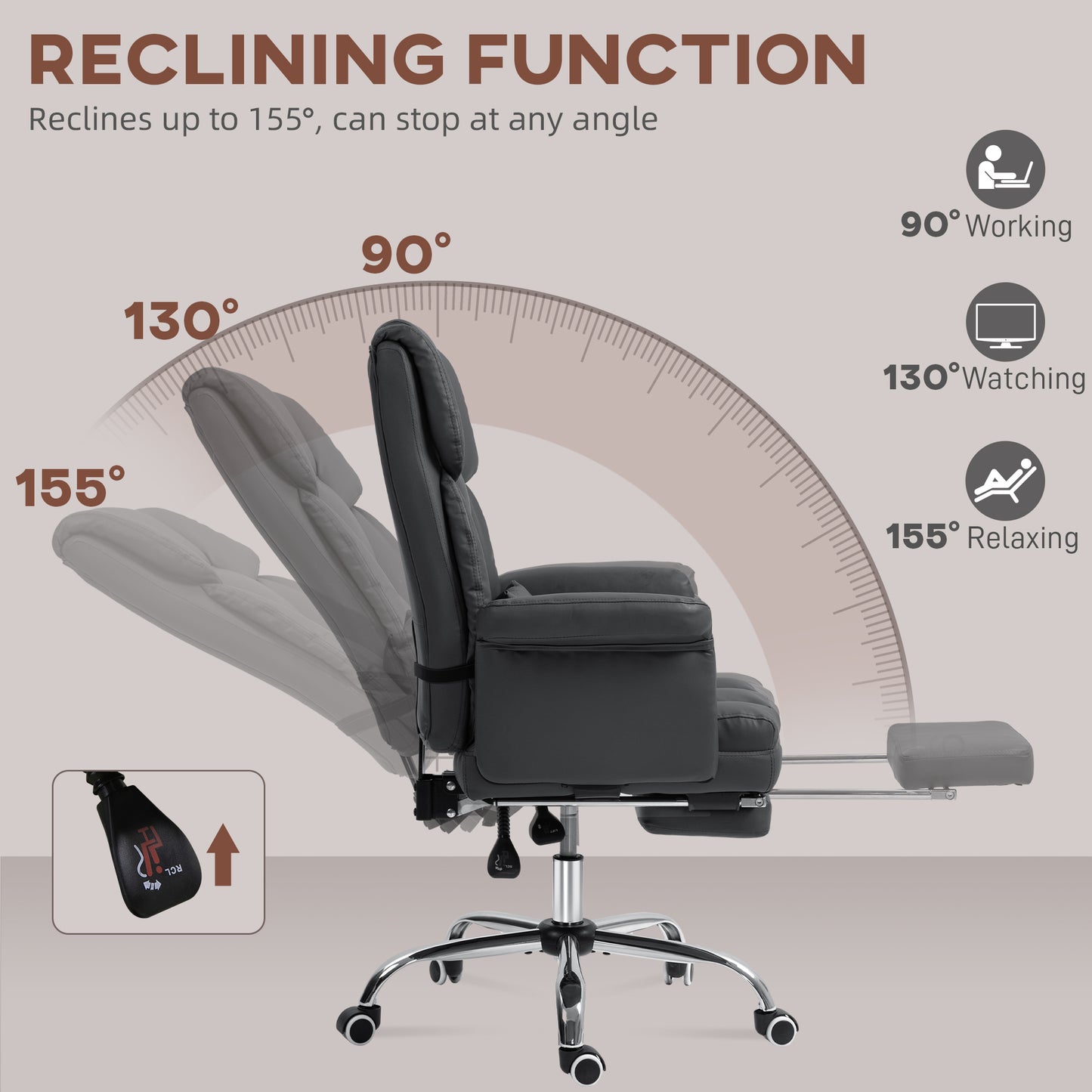 Executive Office Chair with Footrest – PU Leather, Reclining & Lumbar Support, Black