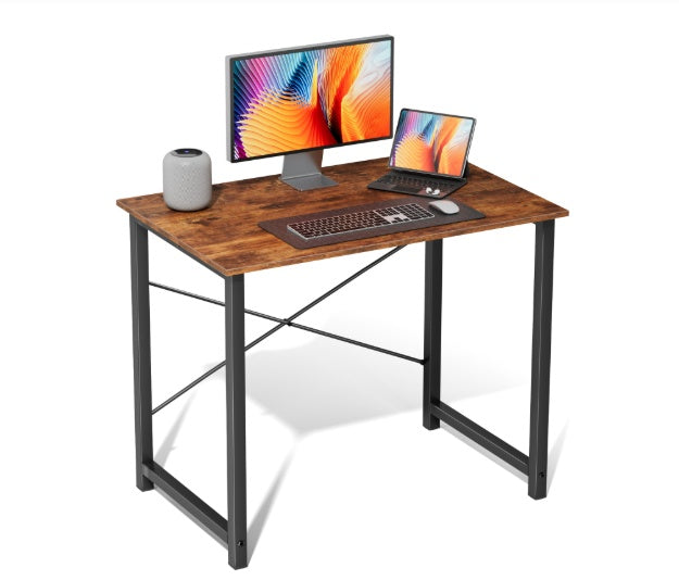 Computer Desk for Home Office – Modern Writing Desk with Storage Shelf, Sturdy Wooden Tabletop, Walnut