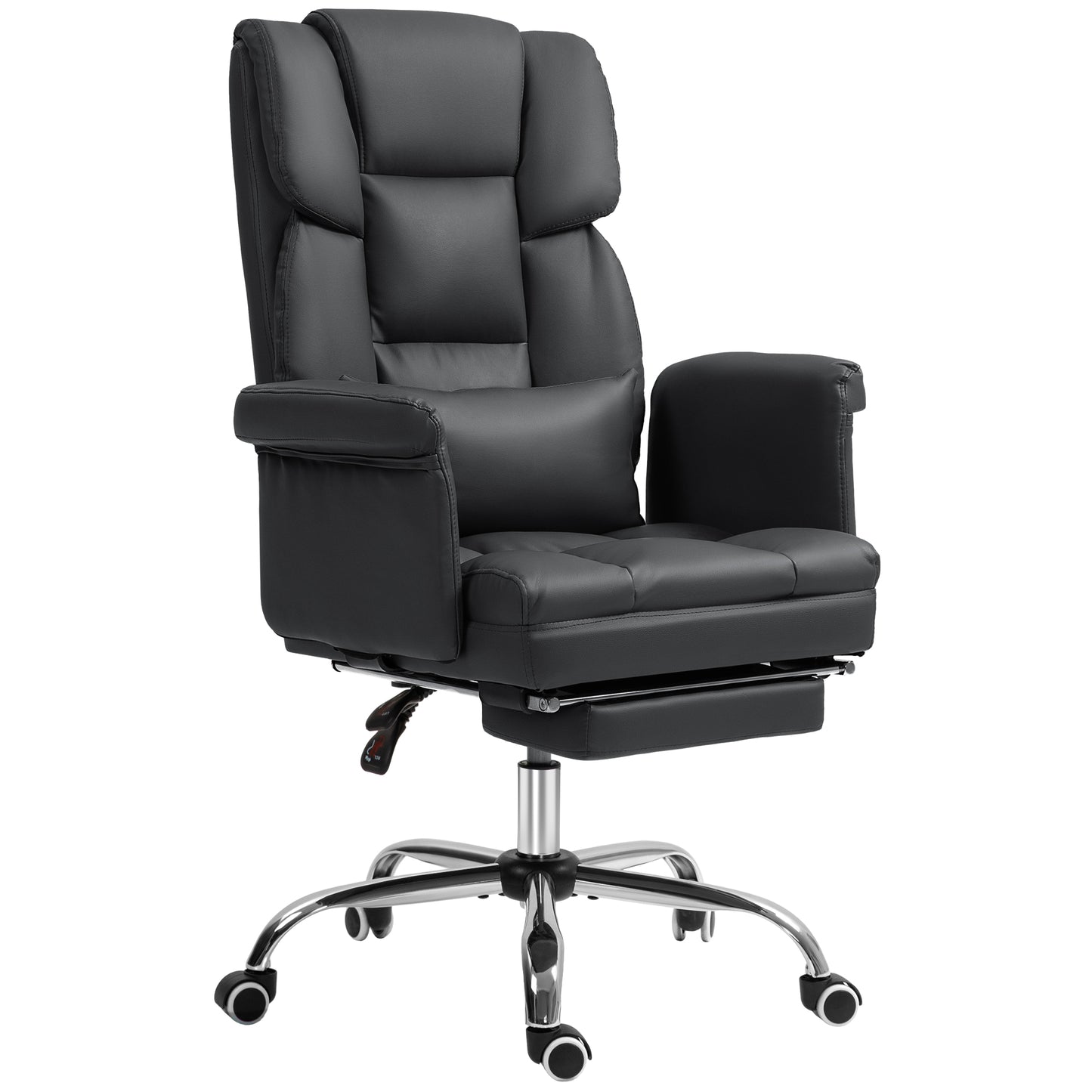 Executive Office Chair with Footrest – PU Leather, Reclining & Lumbar Support, Black