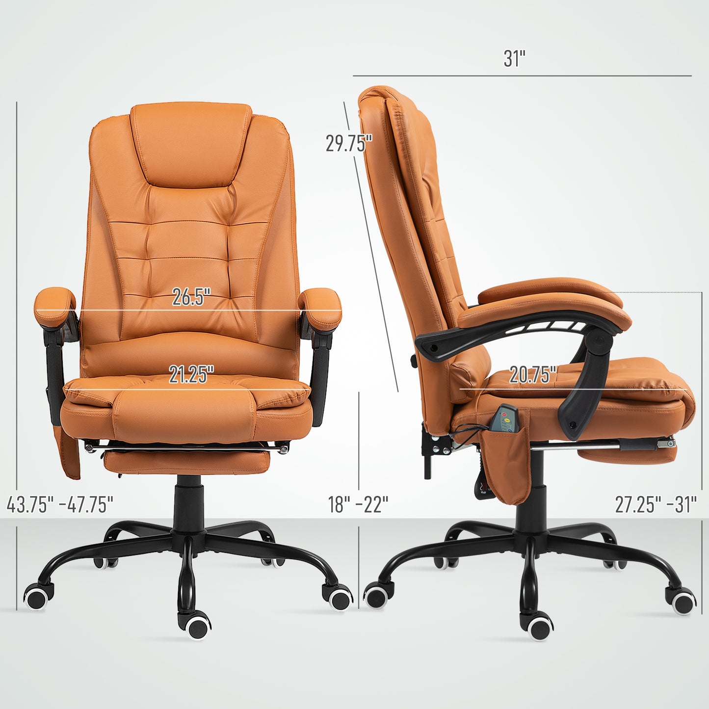 Massage Office Chair – 7-Point Vibration, 155° Recline, Lumbar Support & Footrest | Light Brown