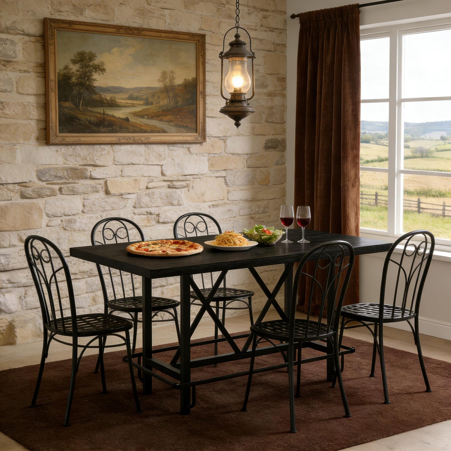 Counter-Height Dining Table for 6 – 63" Industrial Wood Top & Metal Legs | Black