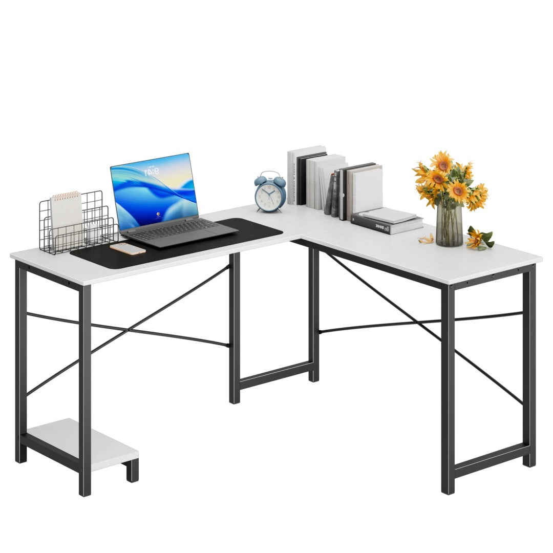 49-Inch L-Shaped Desk – White | Corner Gaming & Home Office Desk
