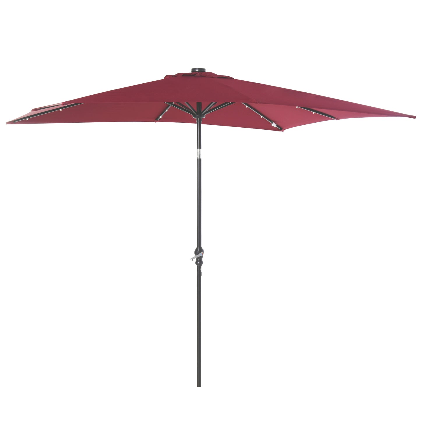 9ft Solar LED Patio Umbrella – Outdoor Market Shade with Crank & Built-In Lights | Red