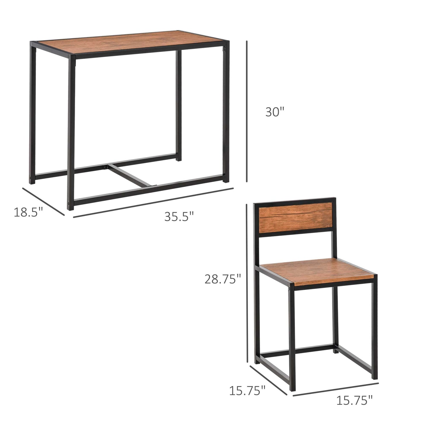 Industrial Dining Table Set for 2 – Compact Kitchen Table & 2 Chairs | Rustic Brown