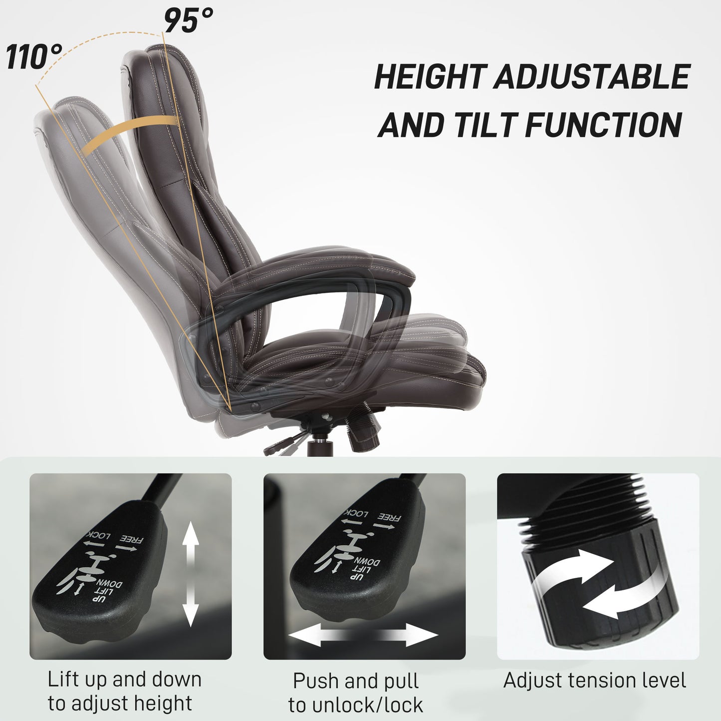 High Back Ergonomic Office Chair – PU Leather Executive Chair, Brown