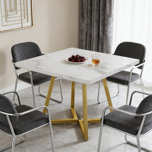 Square Industrial Dining Table for 2-4 – 31" Vintage Wood Top & Metal Frame | Gold White
