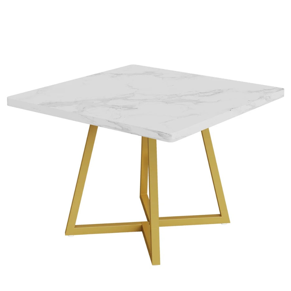 Square Industrial Dining Table for 2-4 – 31" Vintage Wood Top & Metal Frame | Gold White