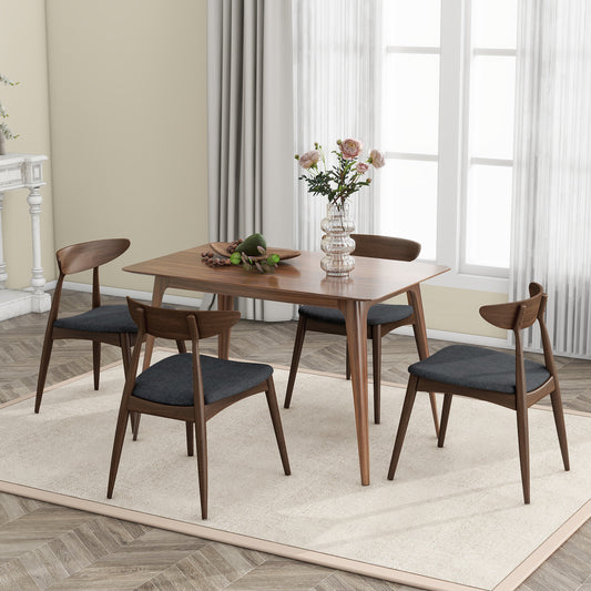 5-Piece Dining Table Set – Rubberwood Frame, Cushioned Chairs, Walnut & Charcoal