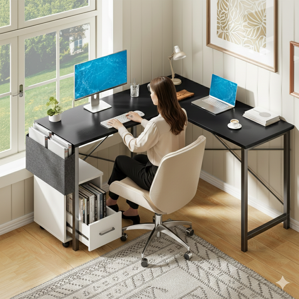 ProSpace L-Desk 49" - L-Shaped Corner Desk for Gaming & Home Office with Storage