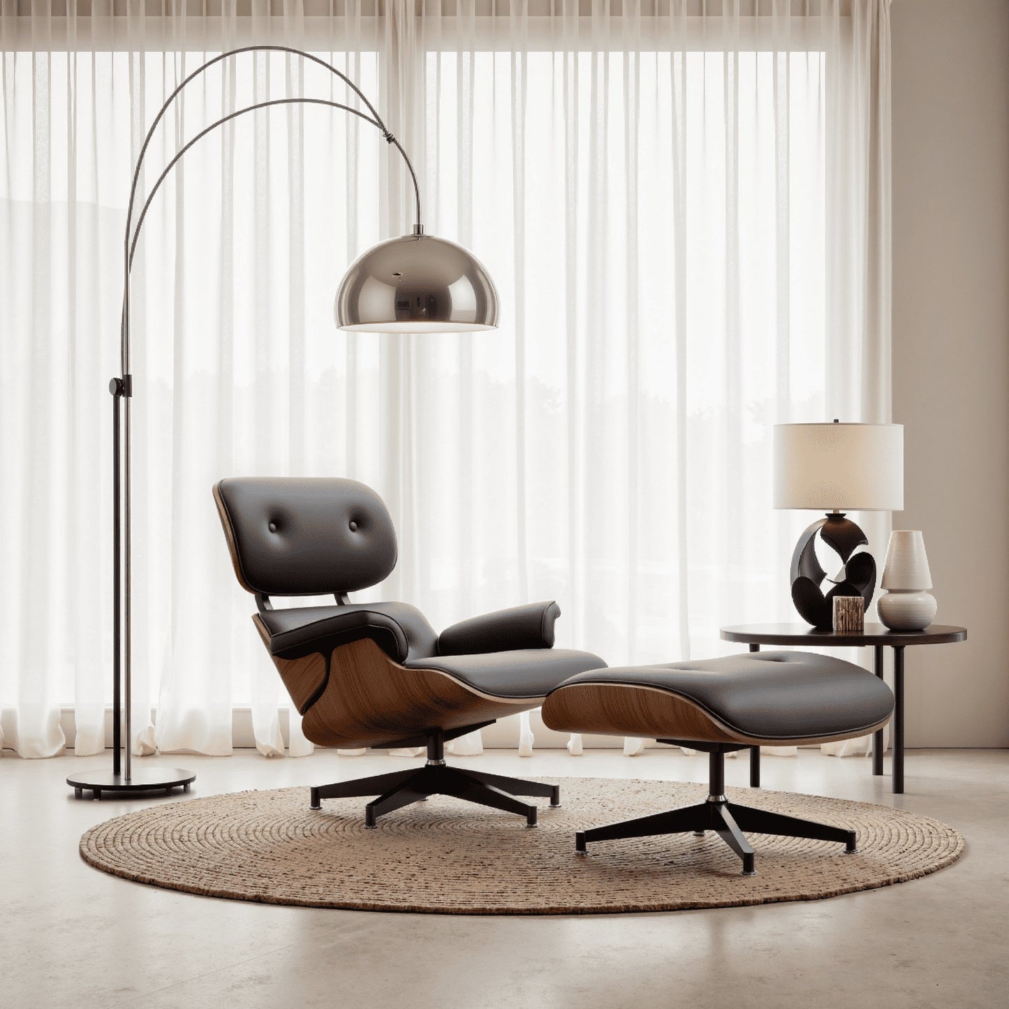Recliner Chair with Ottoman – Mid-Century Accent Lounge Chair, Wide Armrests & Heavy-Duty Base, Light Grey