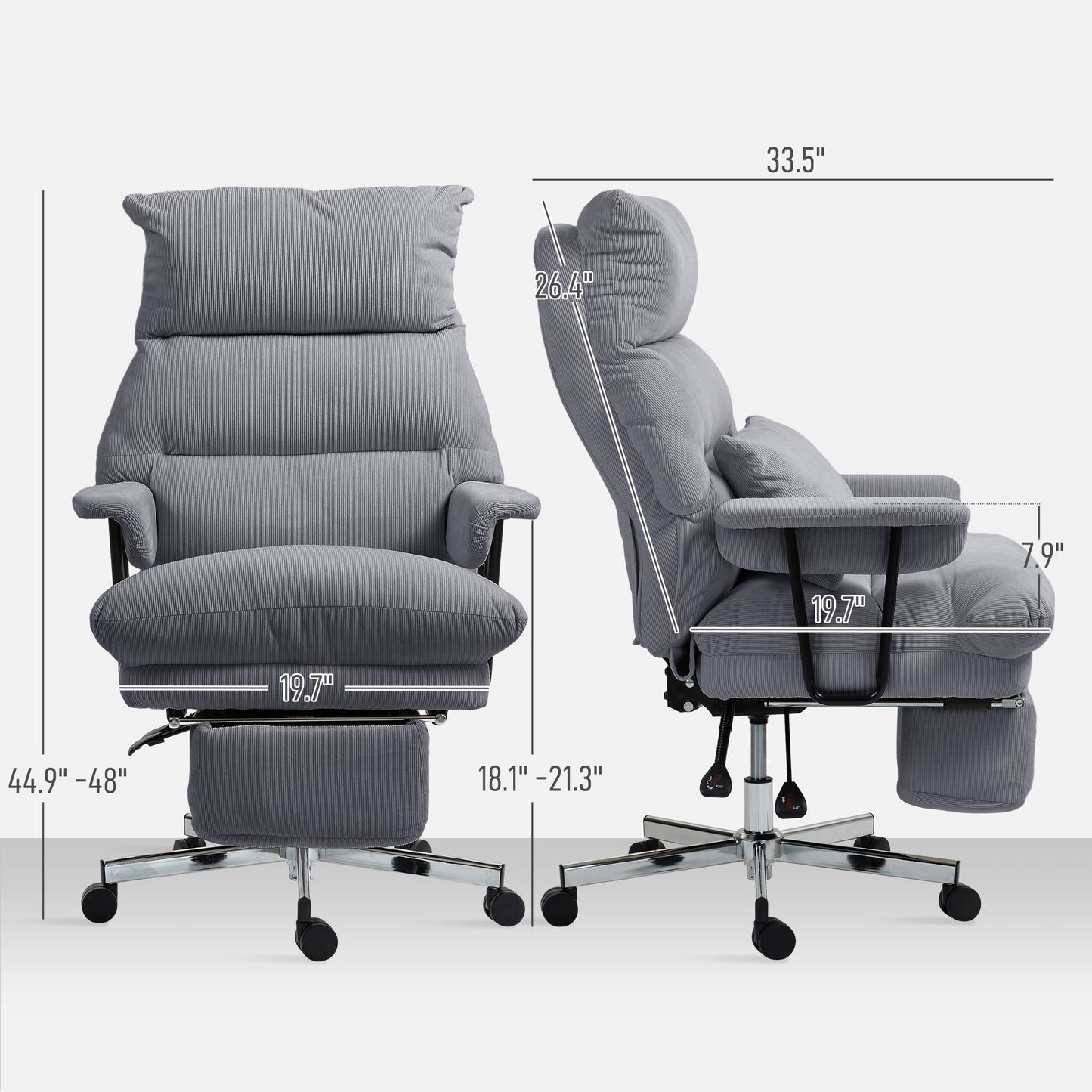 Executive Reclining Office Chair – High Back, Lumbar Support, Footrest & Corduroy Fabric | Gray
