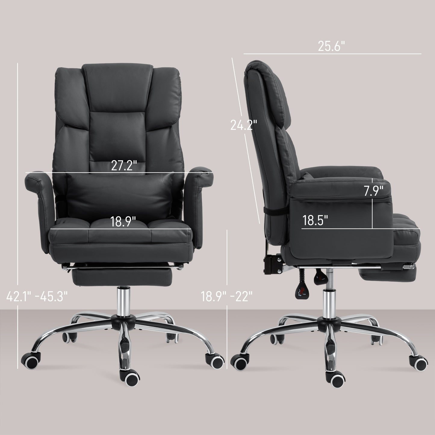 Executive Office Chair with Footrest – PU Leather, Reclining & Lumbar Support, Black
