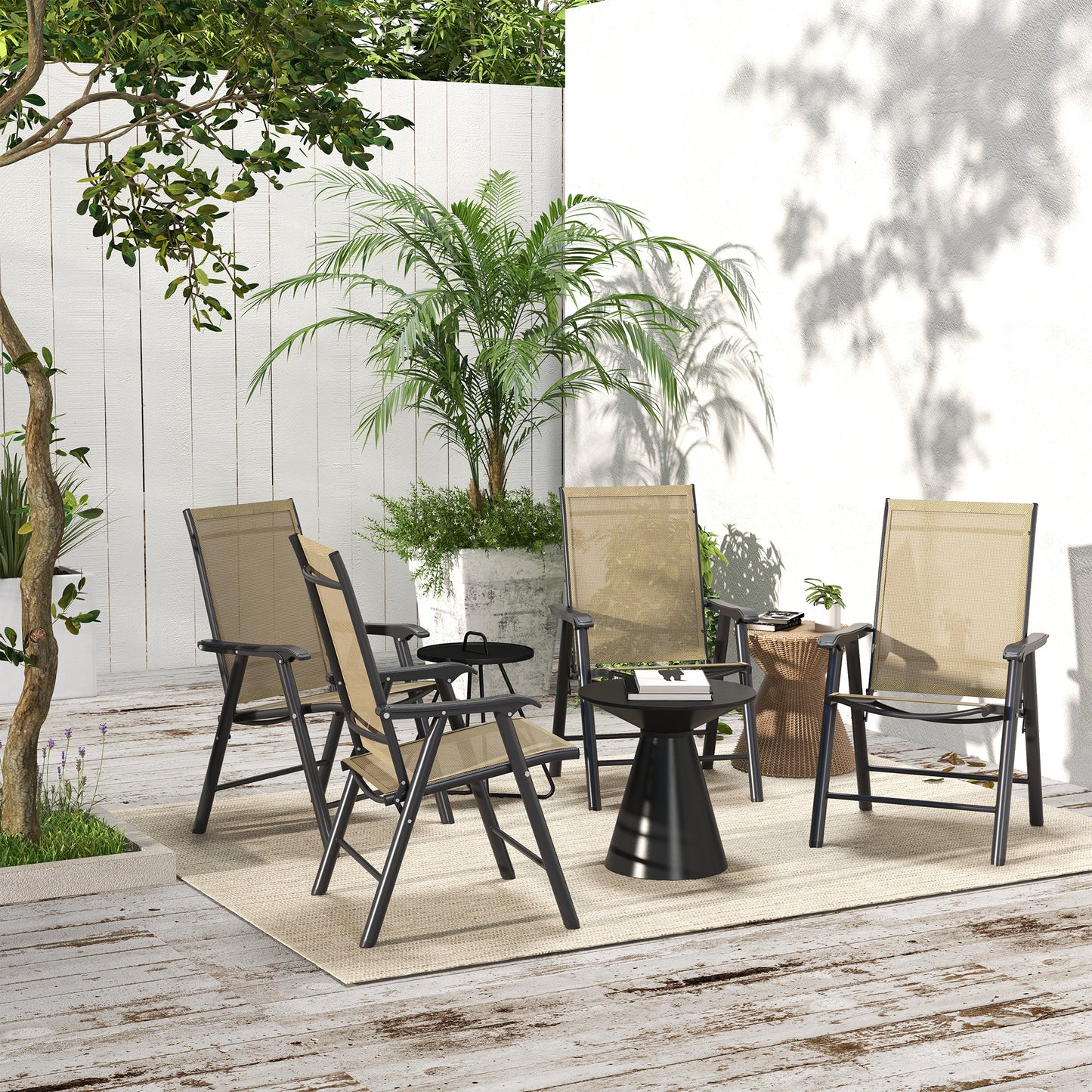 Set of 4 Outdoor Folding Chairs with Armrests – Light Mixed Brown