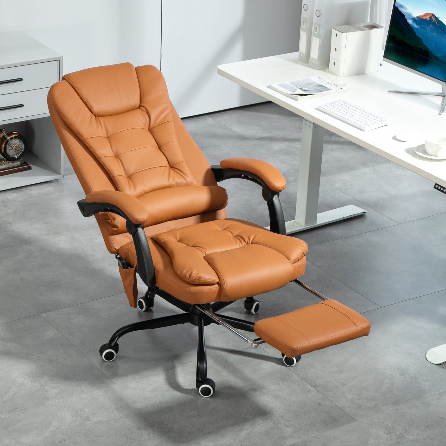 Massage Office Chair – 7-Point Vibration, 155° Recline, Lumbar Support & Footrest | Light Brown