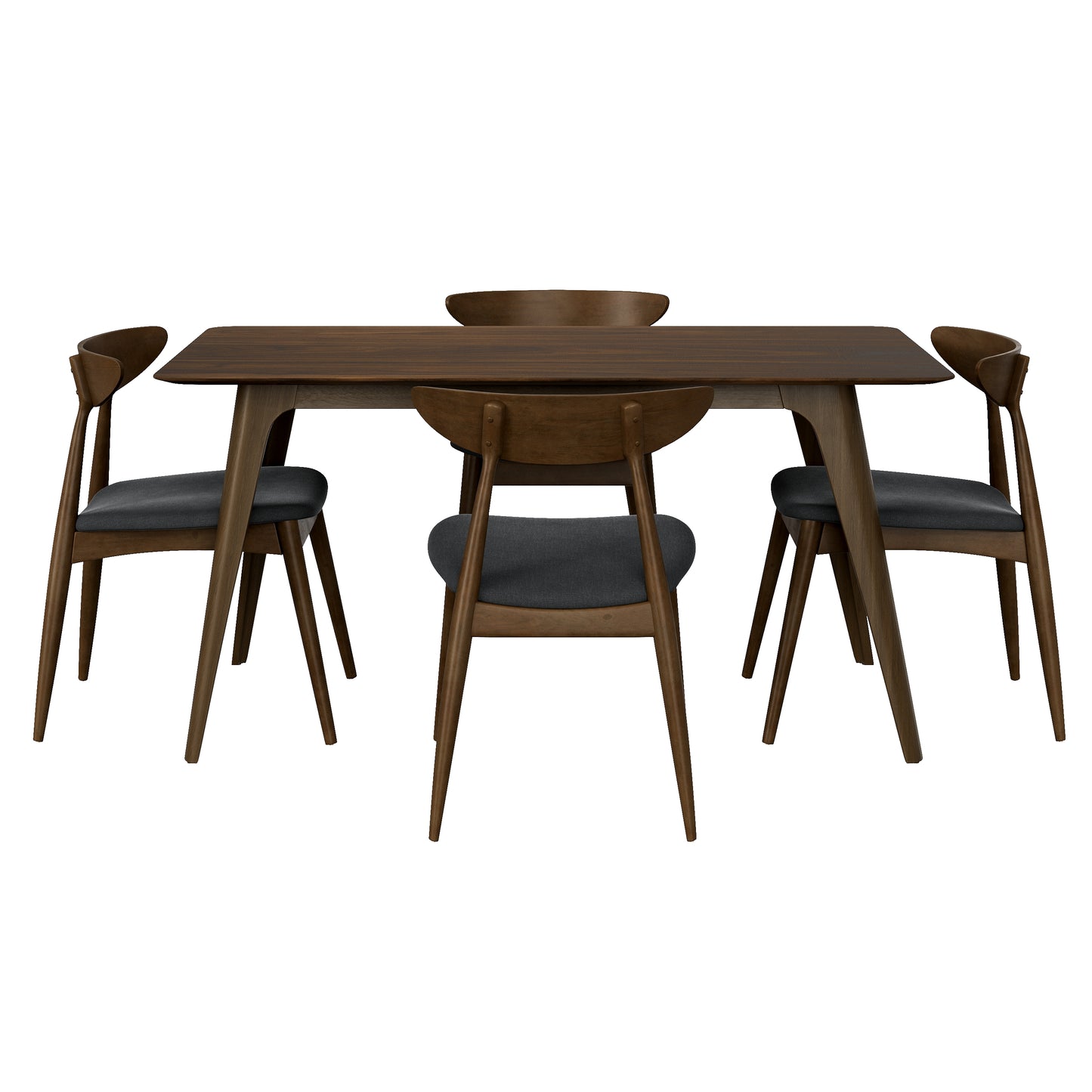 5-Piece Dining Table Set – Rubberwood Frame, Cushioned Chairs, Walnut & Charcoal
