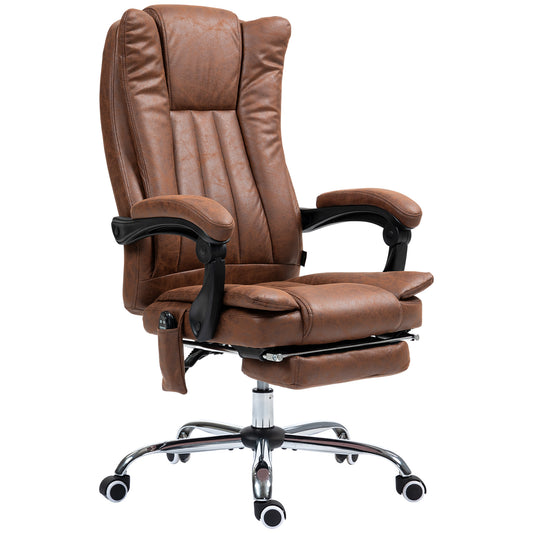 Massage Office Chair – 6-Point Vibration, Heat, 135° Recline & Footrest | Microfiber | Brown