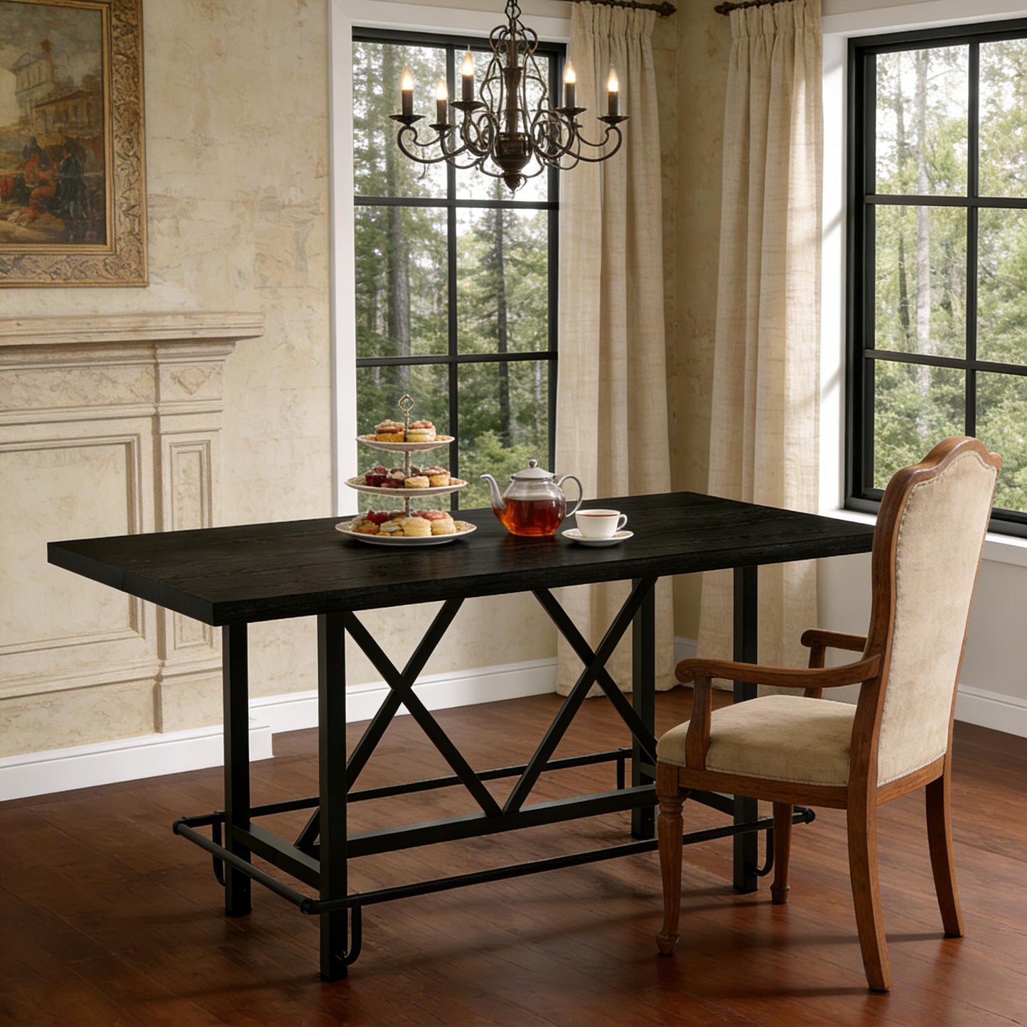 Counter-Height Dining Table for 6 – 63" Industrial Wood Top & Metal Legs | Black