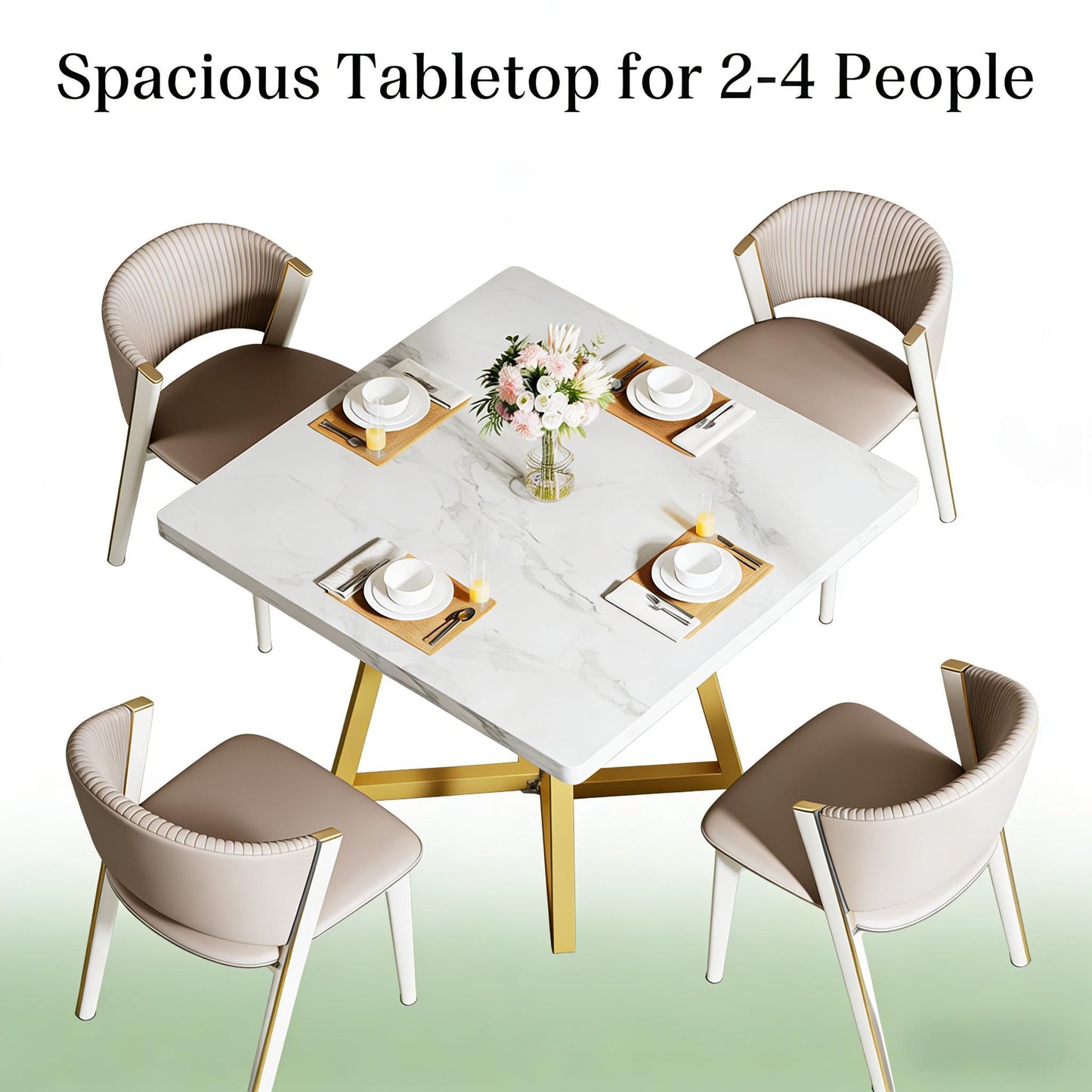 Square Industrial Dining Table for 2-4 – 31" Vintage Wood Top & Metal Frame | Gold White