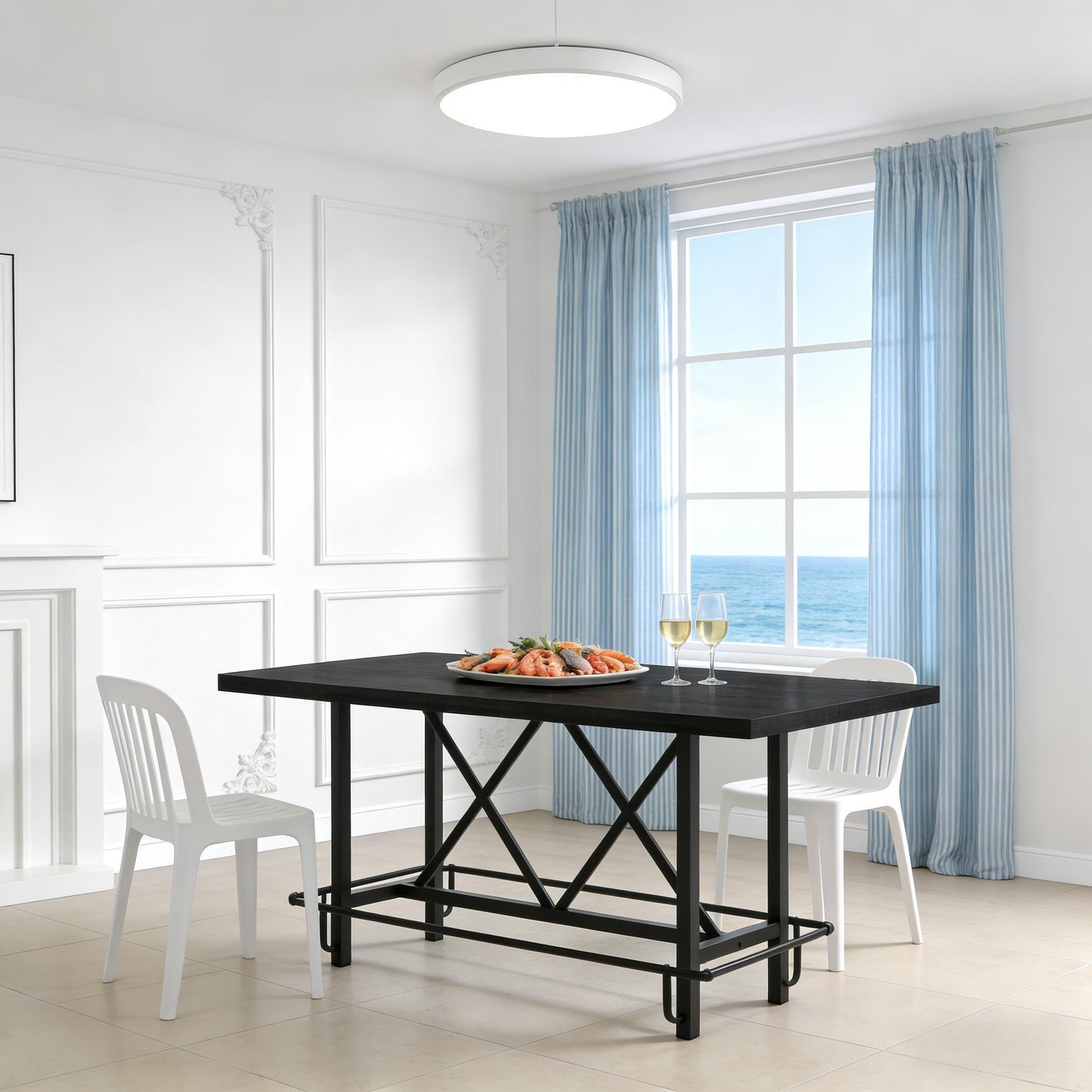 Counter-Height Dining Table for 6 – 63" Industrial Wood Top & Metal Legs | Black