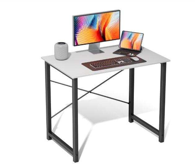Computer Desk for Home Office – Modern Writing Desk with Storage Shelf, Sturdy Wooden Tabletop, Walnut