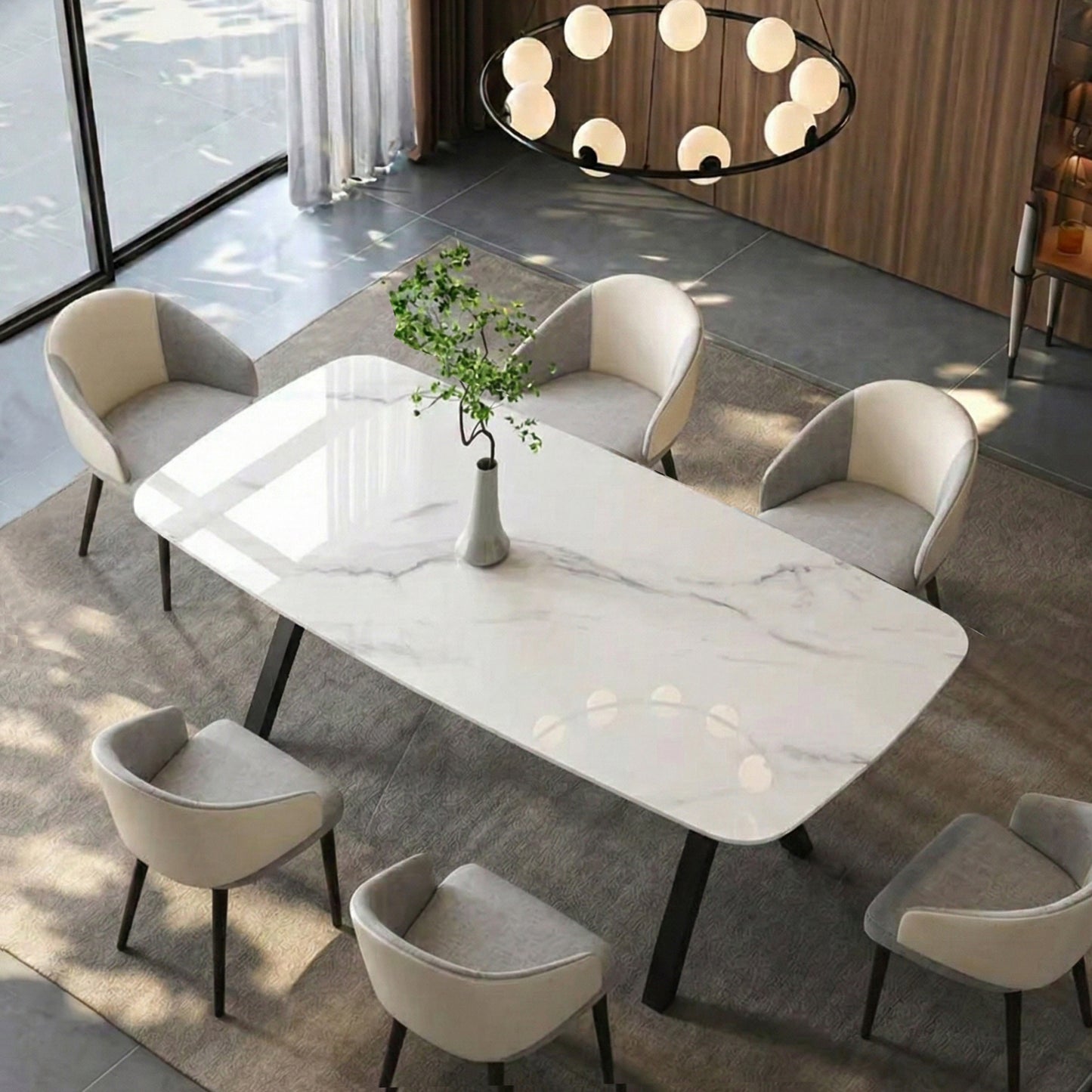 Rectangular Dining Table – Tempered Glass Top & Black Metal Legs